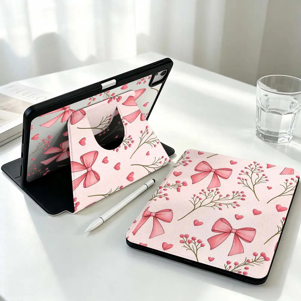 Design Bow Heart Flower Branch For Xiaomi Mi Redmi Poco Pad 8 7 7S 6 6S 5 SE Pro Ultra 360° Rotation Stylus Storage Tablet Case