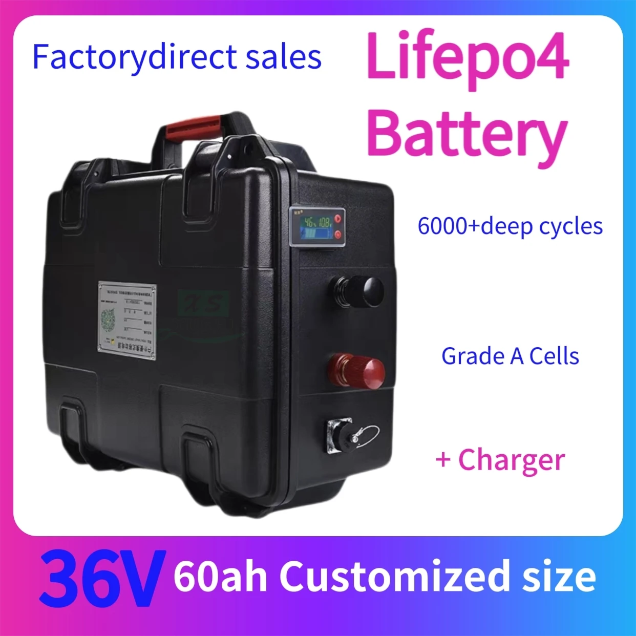

XS Батарея литиевая lifepo4étanche, 36 В, 60 Ач, пленки BMS, vélo, скутер, bateau, трехколесный велосипед EV, Sicile, зарядка 5А, 2000 Вт, 1500 Вт