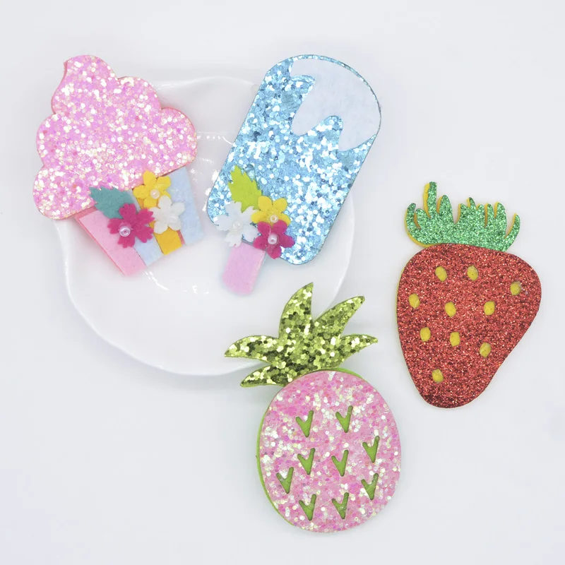 6Pcs Popsicle Ice Cream Strawberry Pineapple Appliques for DIY Clothes Hat Sticker Headwear Hair Clips Bow Accessory Patches