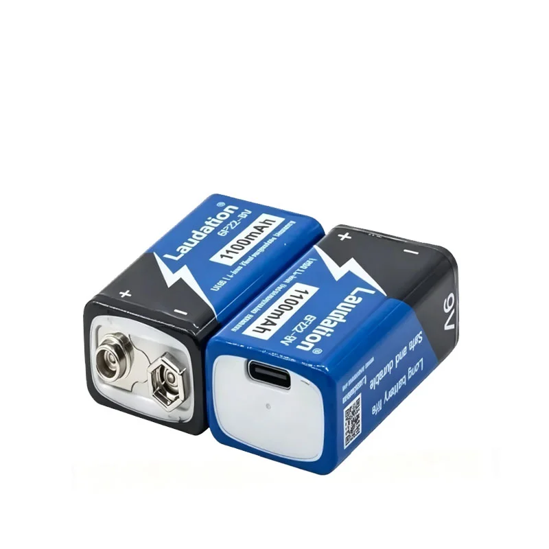 New 6F22 9V Rechargeable Battery 1100mAh Type-C 9V Charging Lithium Battery for Multimeters, Microphones, Toys, Remote Controls
