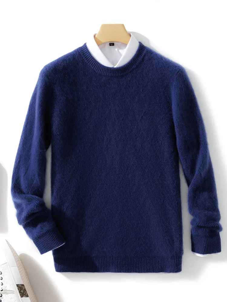 Pull en laine à col rond pour hommes, pull à manches longues, vêtements en tricot losange, tricots 100% laine mérinos, basique et décontracté,