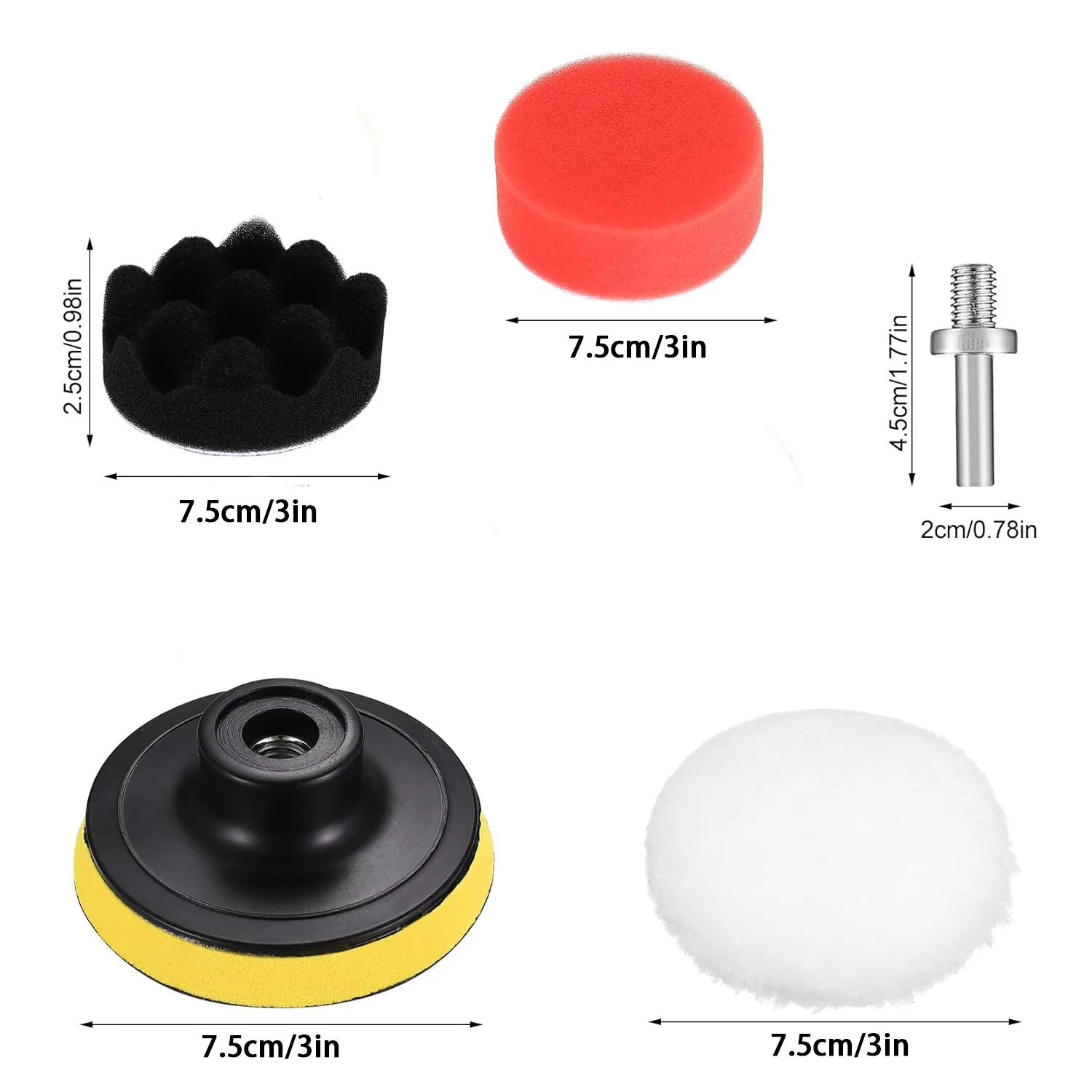 3 Inch Car Foam Drill Polishing Pad Kit 12 Pcs Sponge Pads Wool Buffing Polishing Pad for Car Polishing Waxing Cleaning