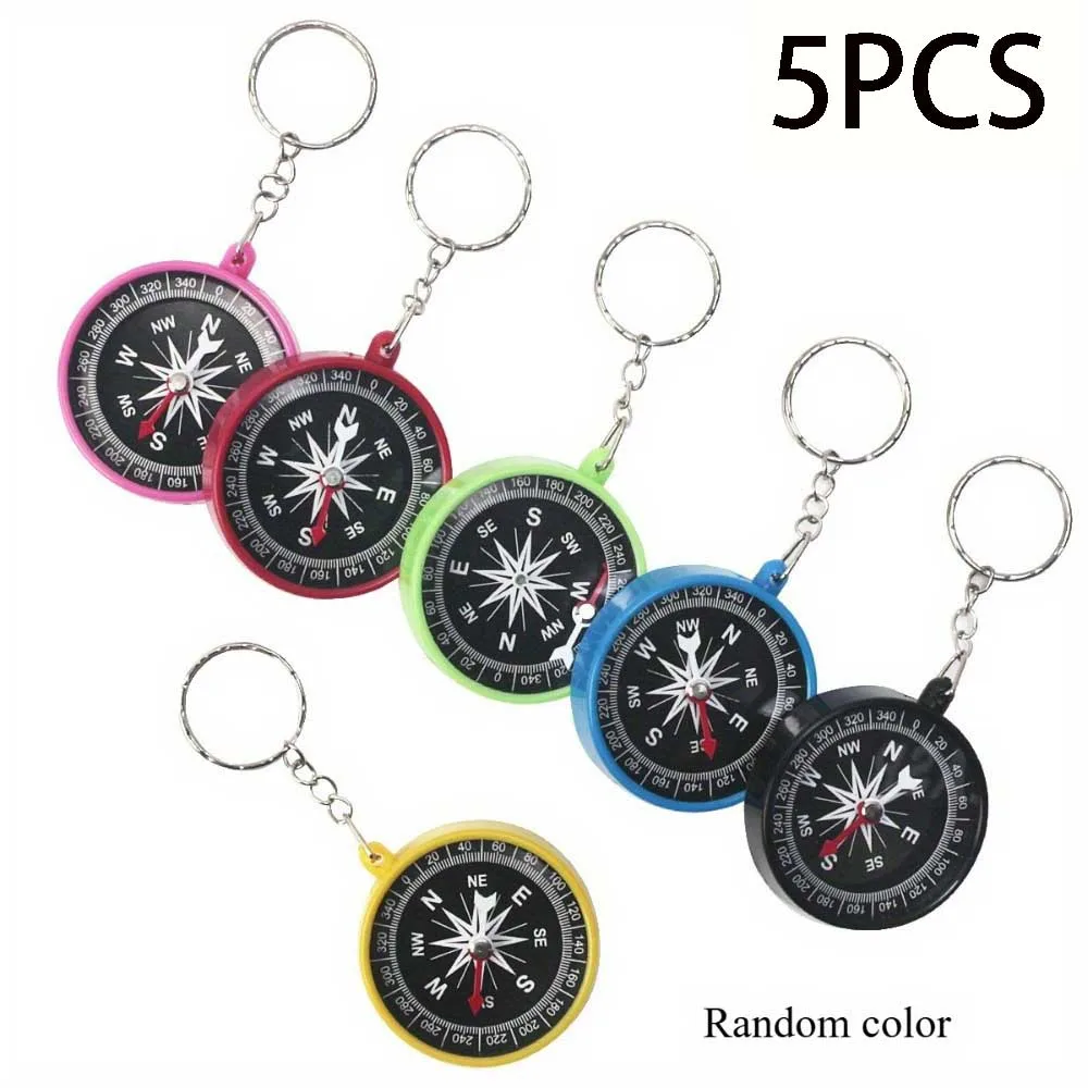 5Pcs Outdoor Compass Keychains Random Color, Battery‑Free for Camping Hiking, School Rewards Party Holiday Gifts