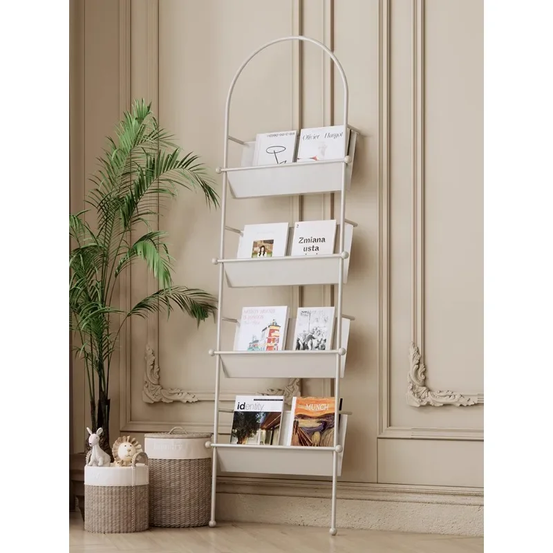 

Designer's creative wall leaning book and newspaper home living room floor to ceiling minimalist book display rack