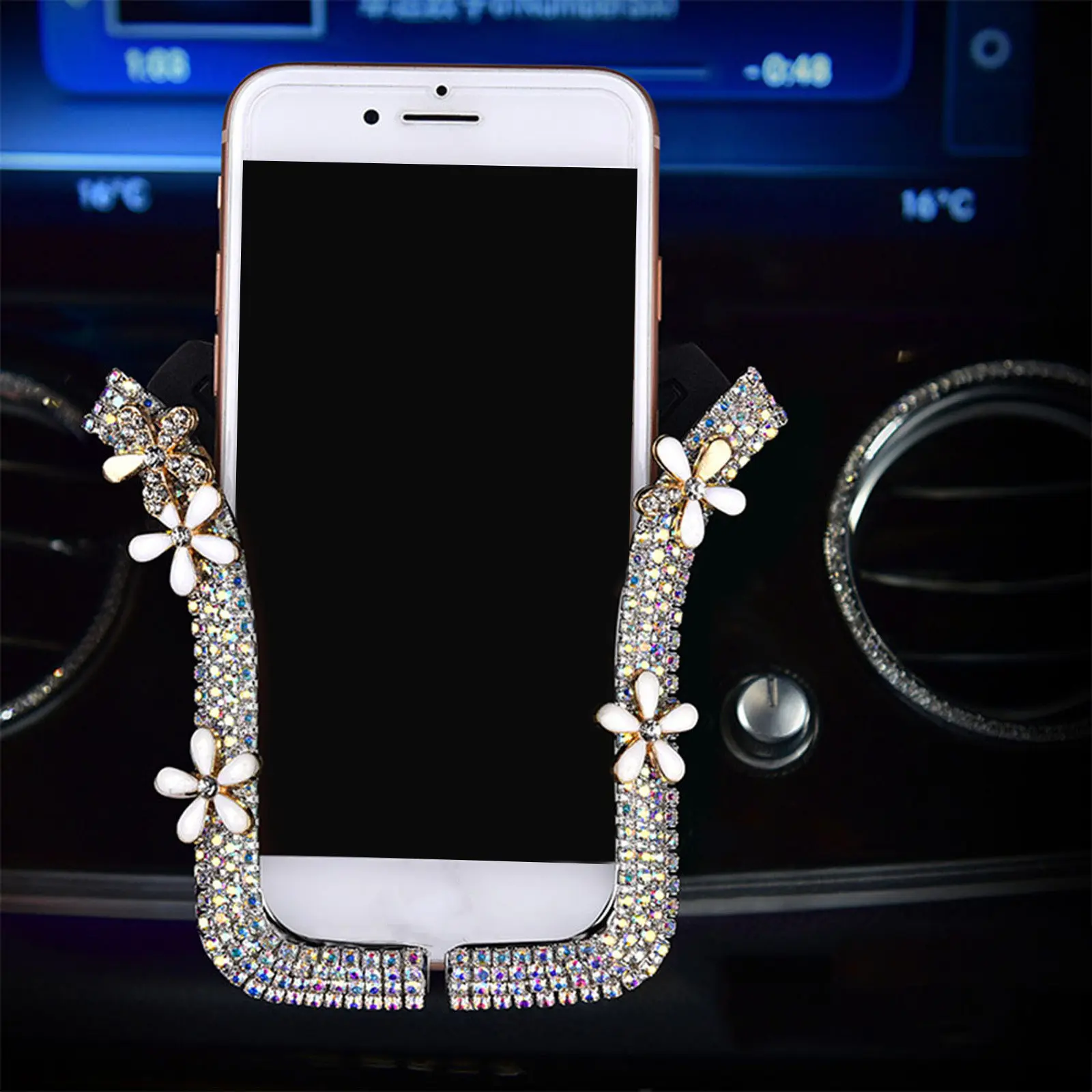 

1Pcs Professional Rhinestone Car Phone Holder for Handlebar Dashboard Navigation Mount with One-Hand Operation Charging Port