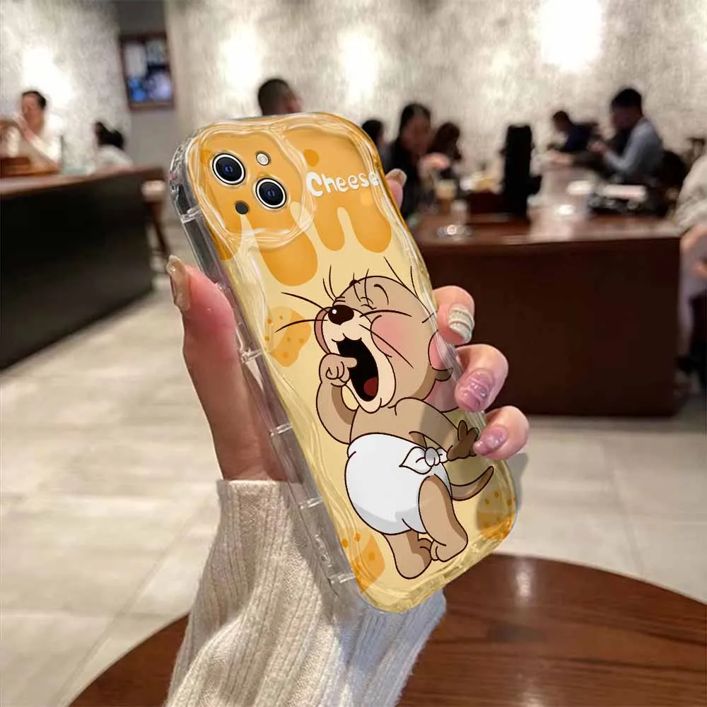 Cute cheese Yawn Jerry Cartoon 3D Wave Case For iPhone 15 14 13 12 11 Pro Max Mini X XR XSMAX 8 7 6S Plus Soft Silicone Cover