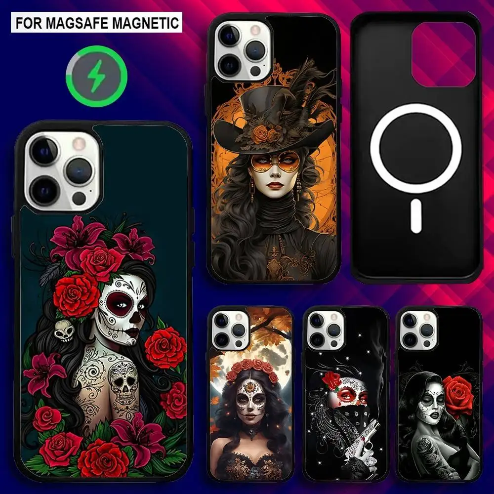 

Beautiful Girl Skull Phone Case For iPhone 17,16,15,14,13,12,11,Pro,Max,Plus,Mini,SE4,E Magnetic Magsafe Wireless Charging