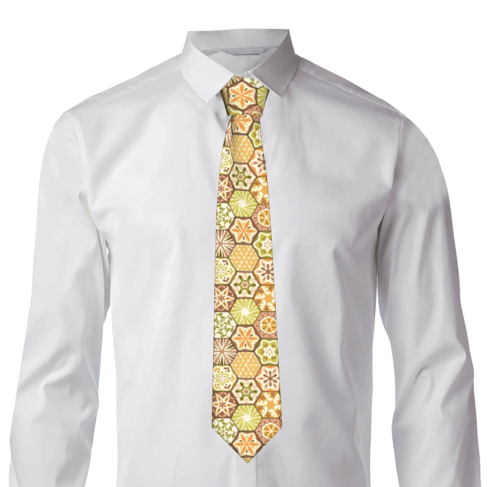 Hexagonal Geometric Honeycomb  Tie Men Classic Colorful Silk Office Neckties