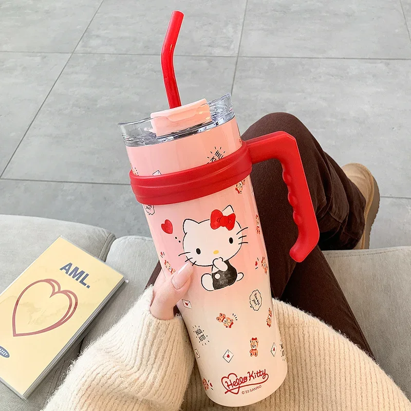 

1200ml Hello Kitty Thermos Bottle Sanrio Kuromi Sippy Water Cup Vacuum Flask Cute Stainless Steel High Capacity Insulated Mug