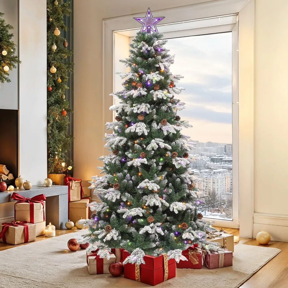 

7.5ft Pre-Lit Tiered Flocked Christmas Tree with Remote Control with 1200 Tips