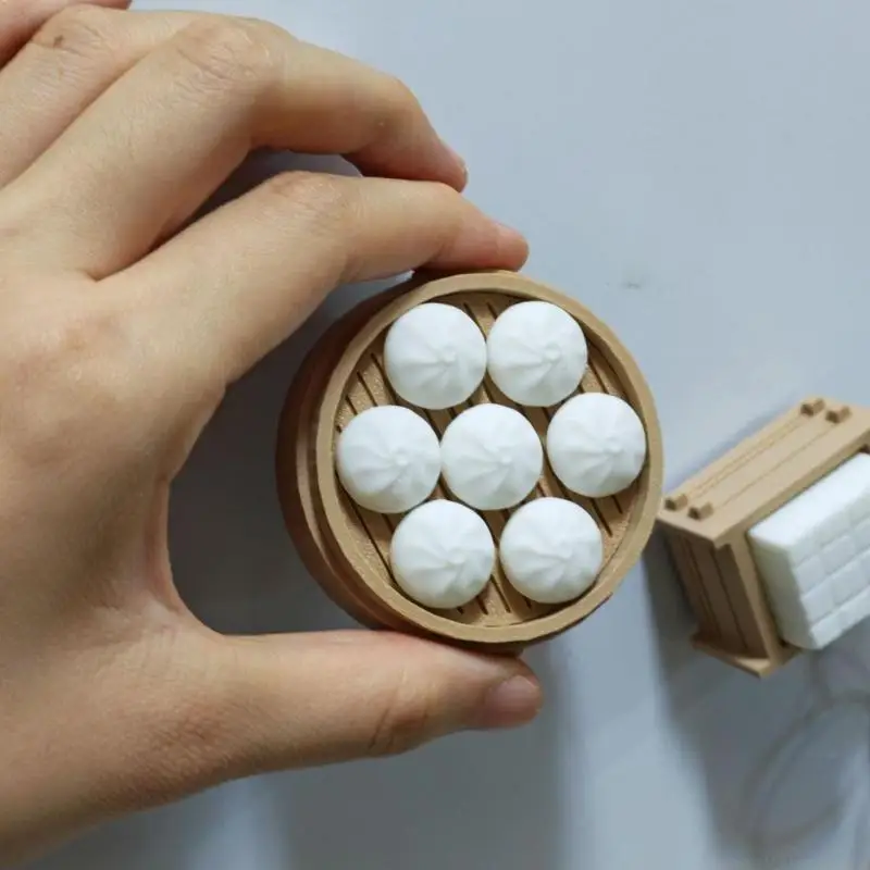 QX2E 1 Set Funny Dumpling Steamed Bun Fridge Magnets Chinese Theme Refrigerator Ornaments For Kitchen And Party Use