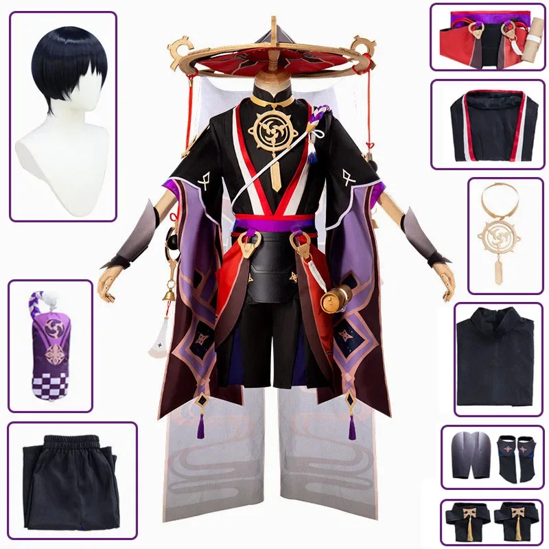 Anime Game Genshin Impact Scaramouche Cosplay Costume Wig Anime Halloween Genshin Cosplay Scaramouche Uniform Costume for Men