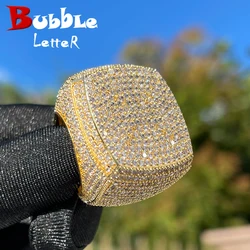 Bubble Letter Iced Out Ring for Men Real Gold Plated Prong Setting Copper CZ Stones Hip Hop Fashion Jewelry  2022 Trend