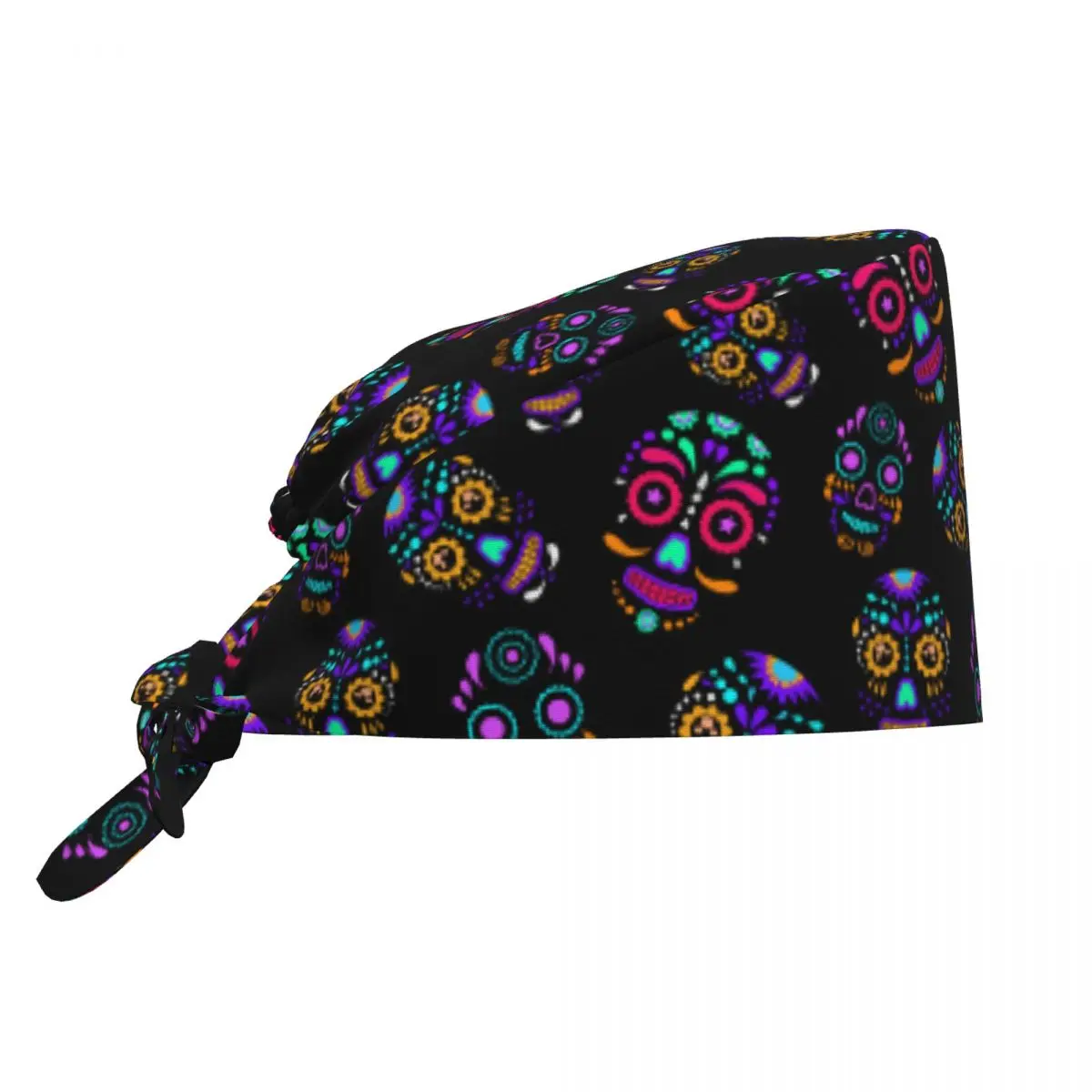 

Colorful Sugar Skull Scrubs Hats Retro Floral Gothic Lab Surgeon Surgical Cap Unisex Pet Grooming Nursing Work Hats Cap