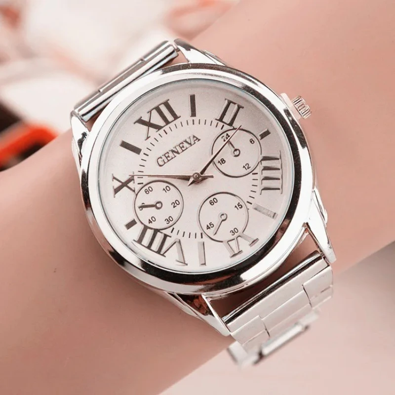 Nouvelle marque 3 yeux argent genève montre à quartz décontractée femmes en acier inoxydable robe montres Relogio Feminino dames horloge offre spéciale