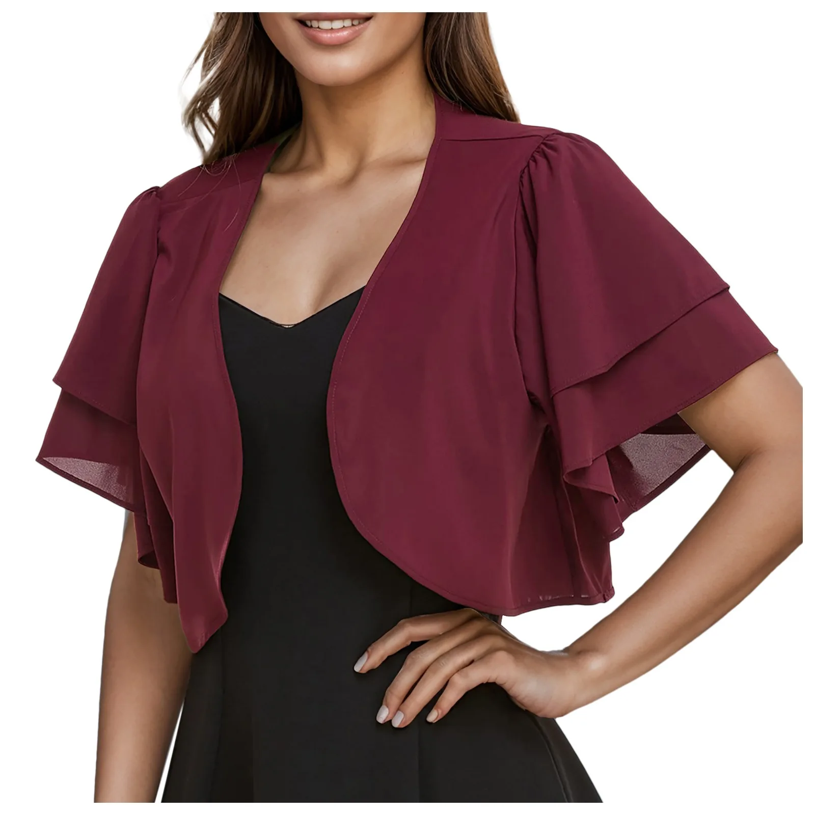 Europe and the United States spring and summer new women\'s chiffon blouse solid color short sleeve cardigan thin chiffon shawl w