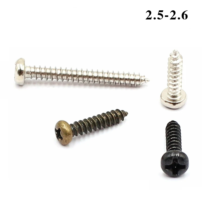 

100-500Pcs Carbon Steel Phillips Pan Head Self Tapping Pointed Tail Screw M2.5 / M2.6 Round Head Electronic Small Bolt