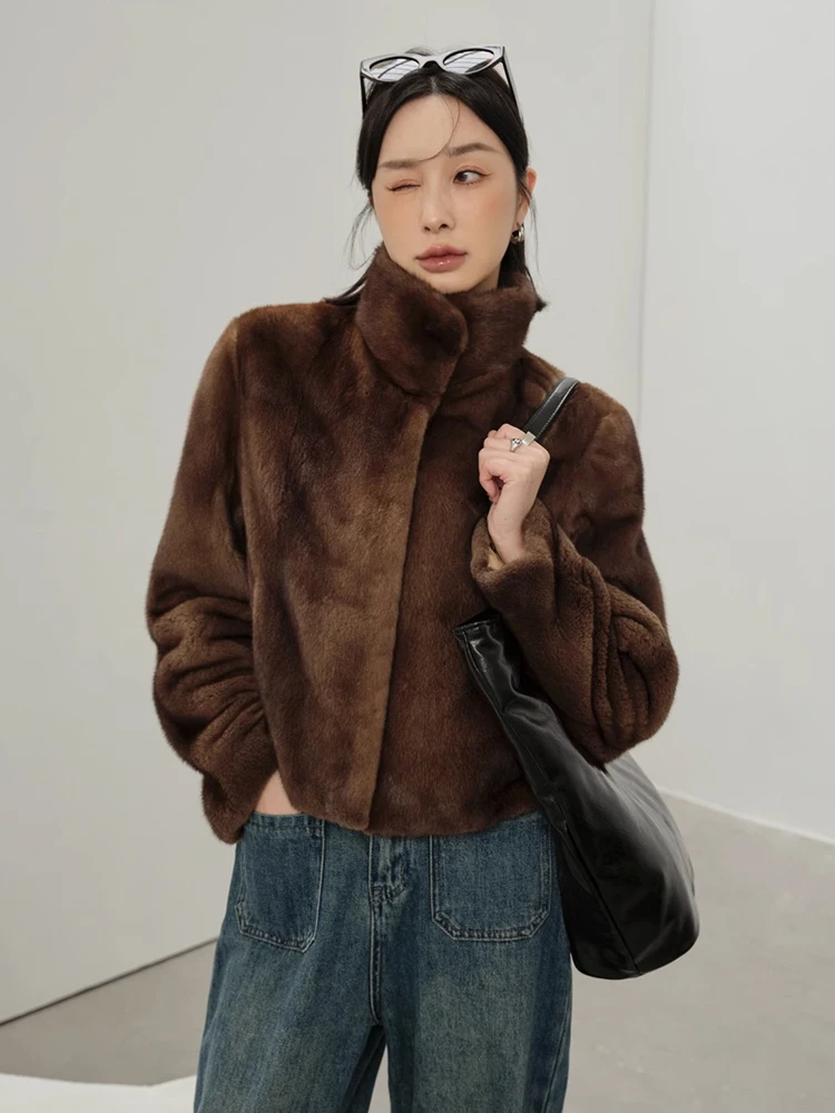 HDHOHR 2025 New Real Mink Fur Coat Women Fashion High Grade Whole Fur Women Coat Winter Thick Warm  Real Mink fur Jackets Femal