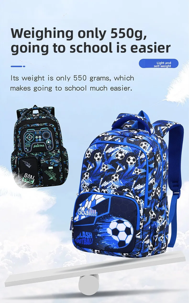 3‑Pcs Football Themed School Bag Set  Large Capacity Lightweight Backpack for Primary Boys Girls with Lunch Bag & Pencil Case
