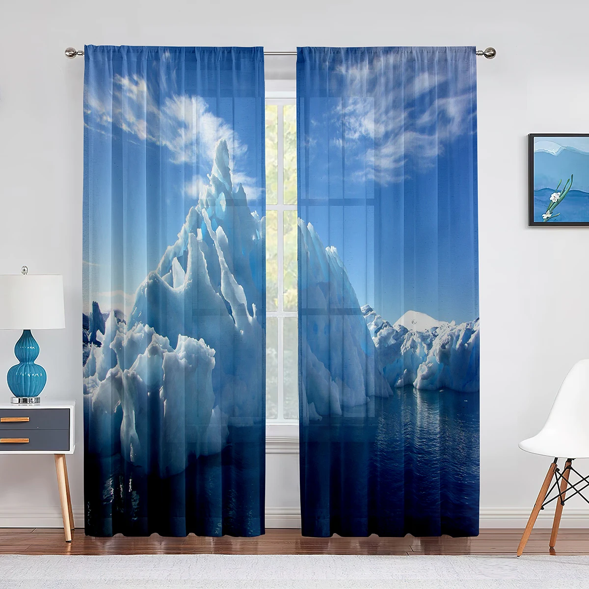 Snow Mountain Iceberg Northern Antarctic Lake Chiffon Sheer Curtains for Living Room Bedroom Decor Window Voiles Tulle Curtain