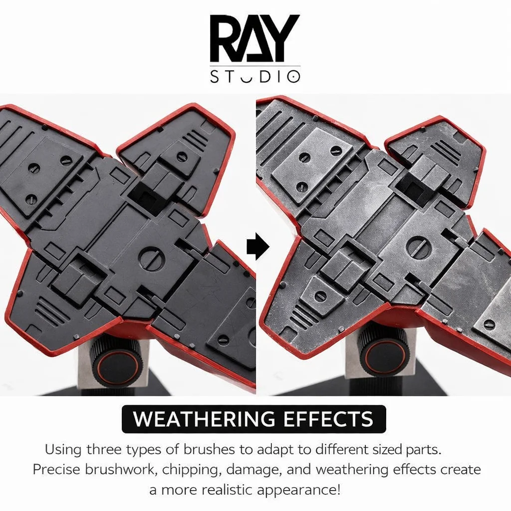 RAYSTUDIO Modeling Dry Brush Flat Tip Hand Painting Weathering Hobby Tool for Scale Military Model Figure Coloring