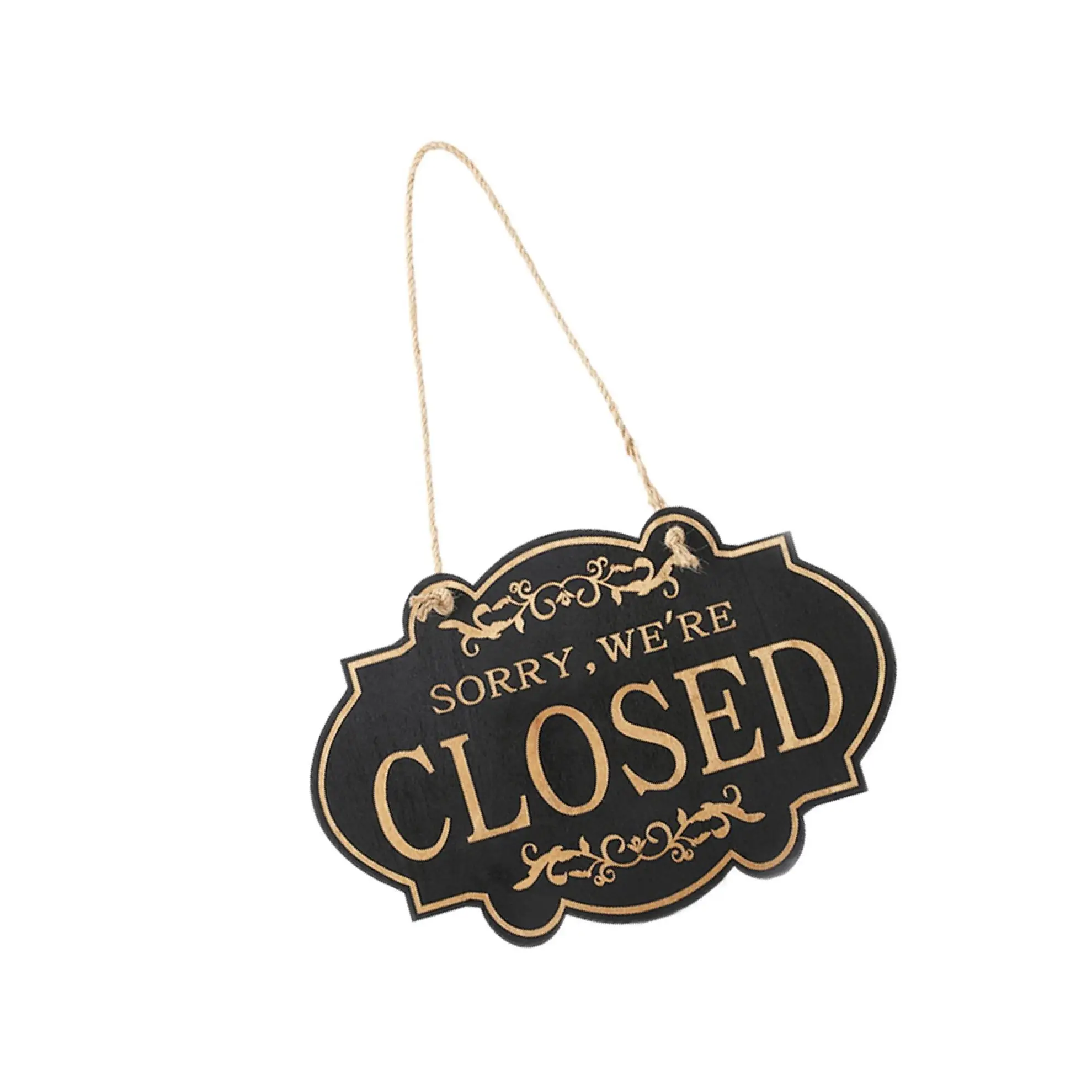 Open Closed Door Sign Business Sign Hanging Wood for Store Pub Restaurant Black Golden Letters