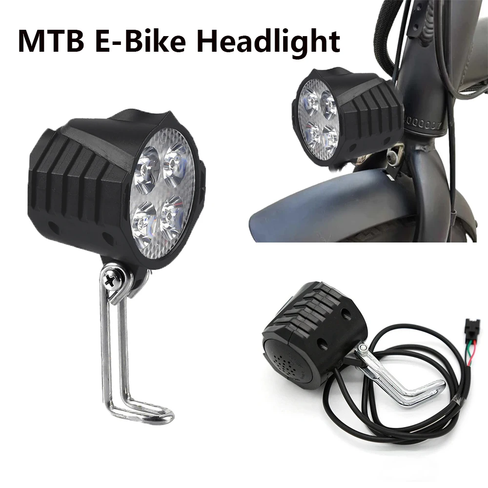 E-Bike 12V 24V 36V 48V 60V 72V Electric Bicycle Light with Horn Waterproof IPX4 Headlight Horn Set Front Headlight Horn Set