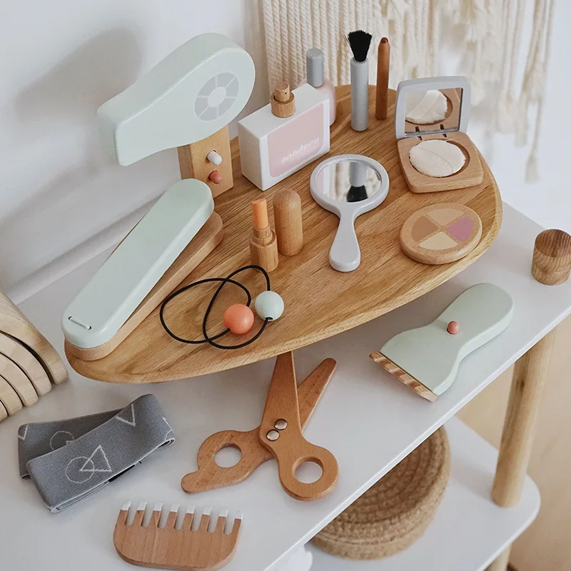 New Children Wooden Simulation Makeup Toy Set Montessori Education Play House Cosmetic Case Game Girl's Beauty Bag Kids Gift
