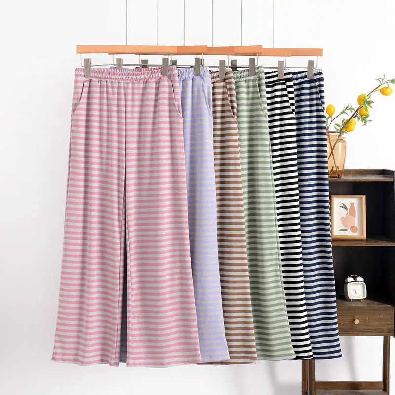 

Полосатая одежда для сна, весенне-осенние пижамы, брюки для дома, одежда для дома, женские штаны для сна, домашняя одежда