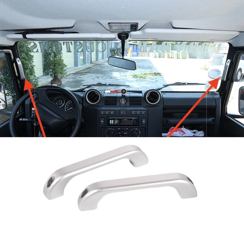 

2Pcs Car Interior Aluminum Alloy Chrome A Pillar Grab Handle Trim For Land Rover Defender 90 110 2007-2016