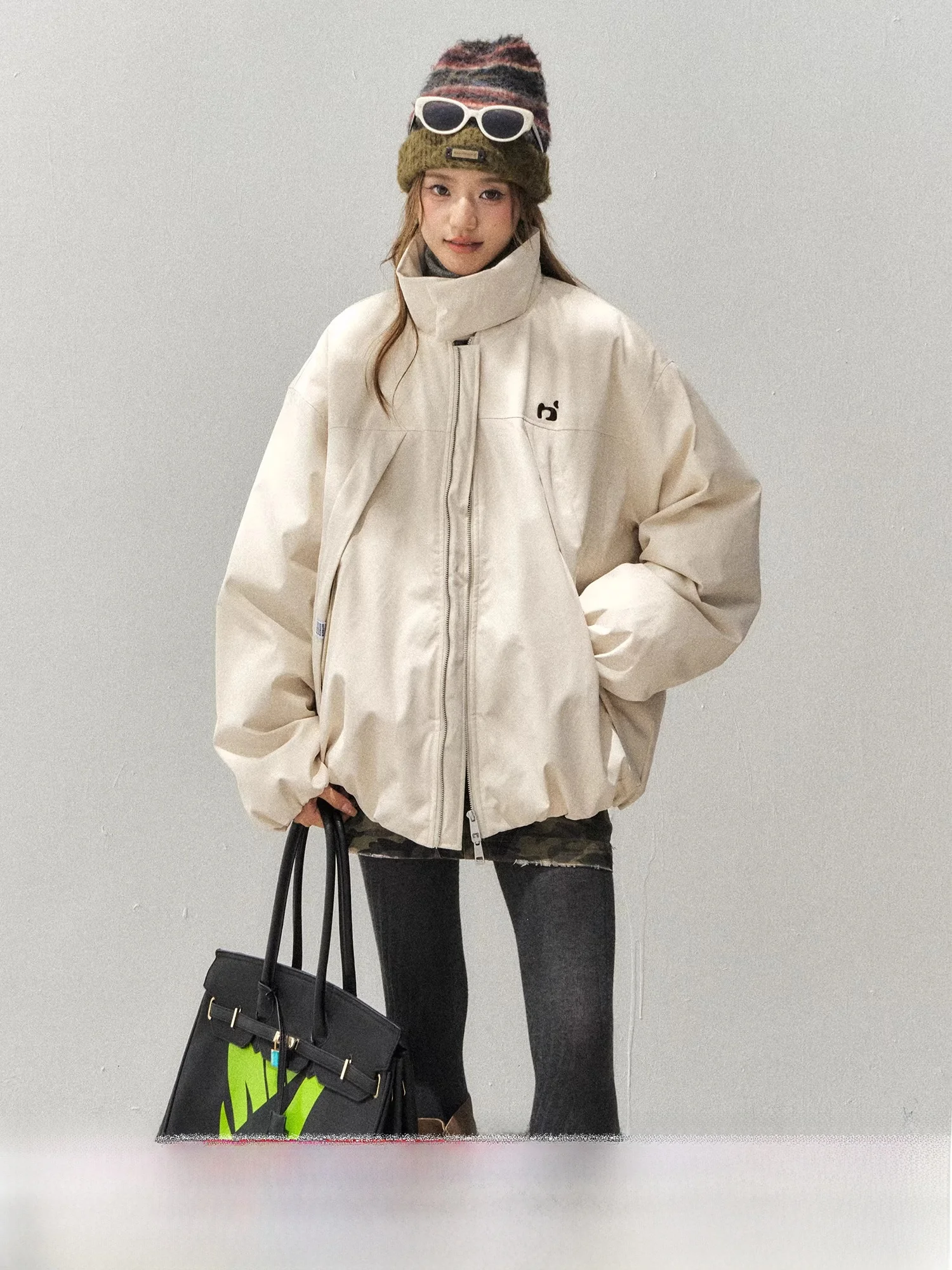 

Теплый хлопковый джет, женское свободное повседневное пальто с воротником-стойкой, уличное пальто с полиэстеровым наполнителем, длинная молния C...