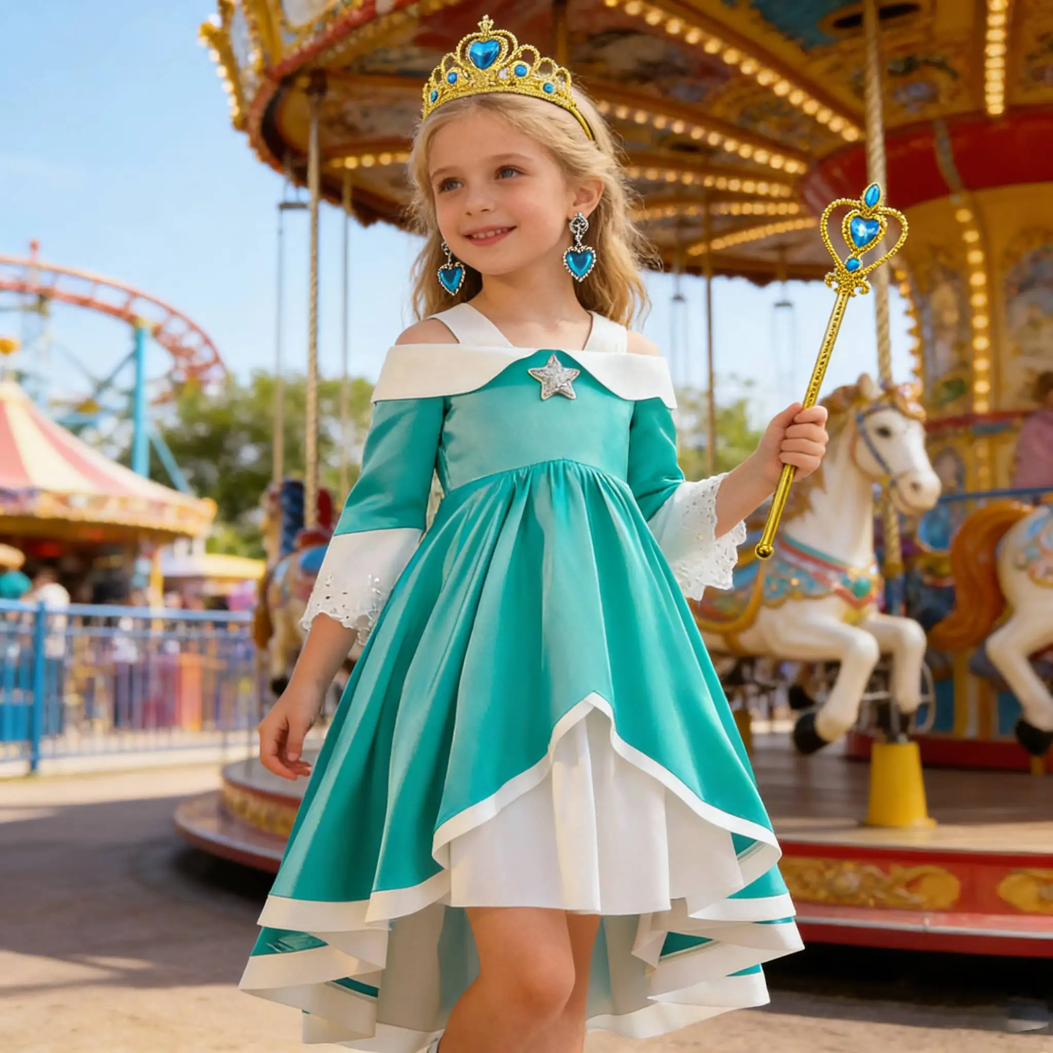 Rosalina green Dress and accessories 2026Girls Peach Costume Princess festival Dress Children Birthday Party kids' dresses Carni