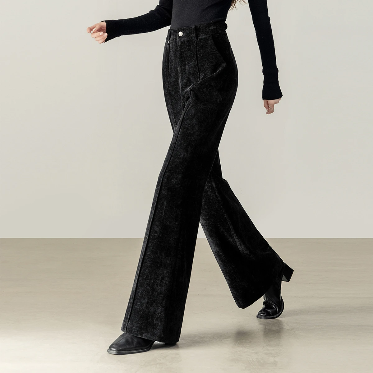 SENTUBILA Winter Women Flare Pants 2025 Solid Casual Long Pants Pockets Elegant Versatile Warm Trouser Female Clothing 154K80199