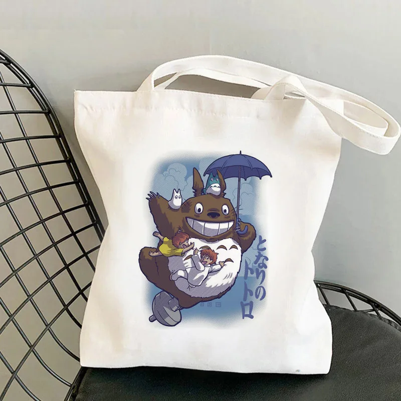 

Totoro Cartoon Fashion Print Ladies Shopping Bag Handbag Foldable Reusable Harajuku Style Bag Student Tote Bag Storage Bags