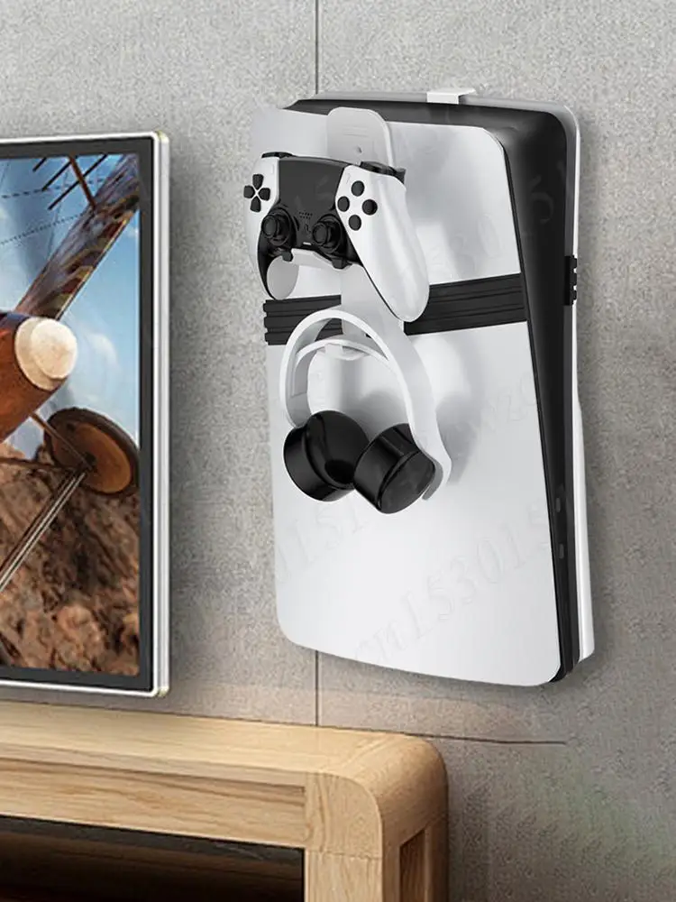 

For PS5/PS5 Slim/PS5 Pro Wall Mounted Console Stand Controller Headset Hook Host Wall Mount Bracket Host Stand for PlayStation 5
