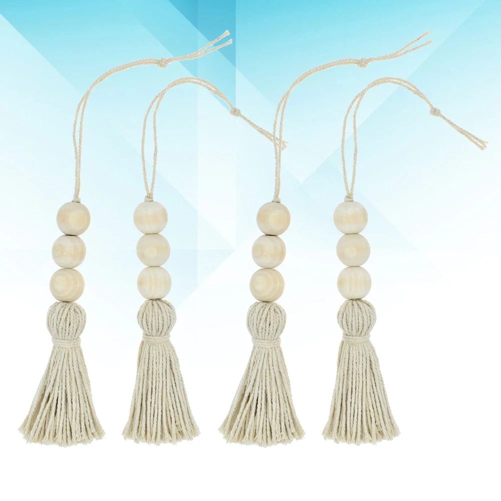 

8pcs Wooden Bead Tassel Ornaments Decorative Hanging Pendants Closet Door Handle Decoration 3D Printed Wood Beads for Christmas