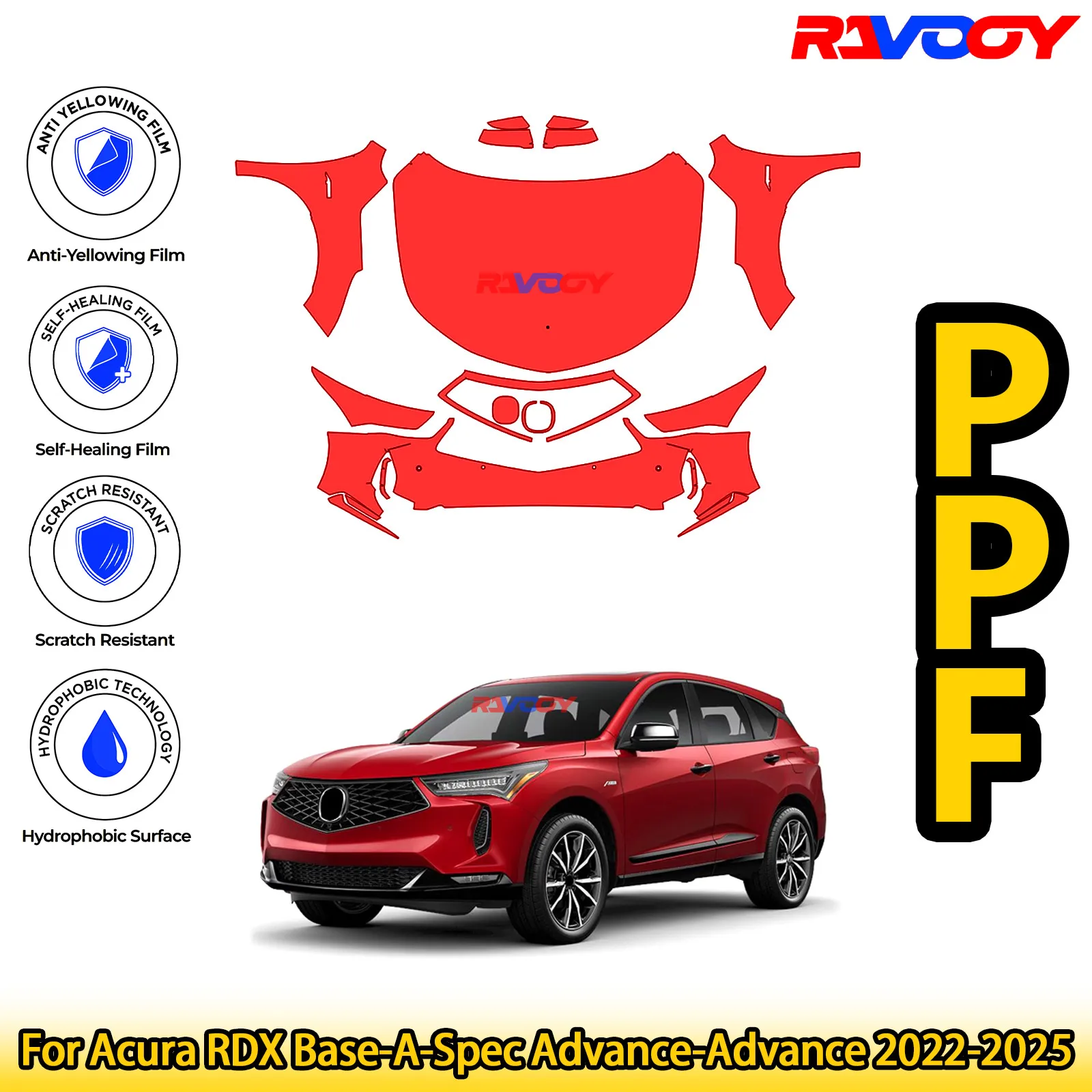 

Для Acura RDX Base-A-Spec Advance-Advance 2022-2025, глянцевая матовая черная предварительно вырезанная передняя пленка PPF, комплект защиты от краски