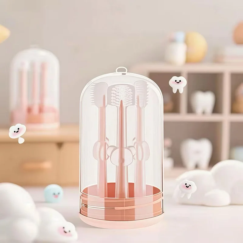 مجموعة فرشاة أسنان سيليكون للأطفال مكونة من 3 قطع مع كوب شطف، منظف للفم واللسان، محمول للعناية بالفم أثناء السفر