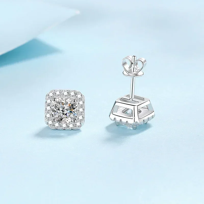 

Platinum Pt950 Fine Earrings White Gold Wedding Jewelry Gift, Sparkling 1/2ct Moissanite Diamond Square Women's Stud Earrings