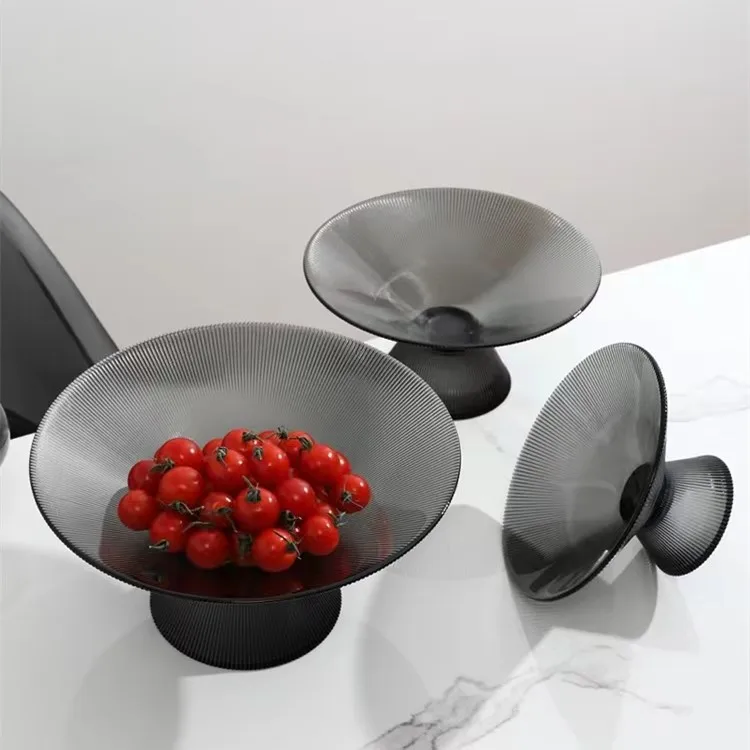 

European simple fruit plate household living room coffee table glass fruit plate wholesale high-footed creative nut snack dried