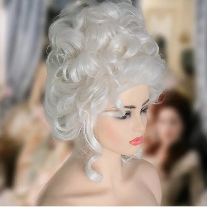 

ss13Marie Antoinette Princess Wigs Medium Curly Heat Resistant Synthetic Hair + Cap Halloween Wig Cosplay