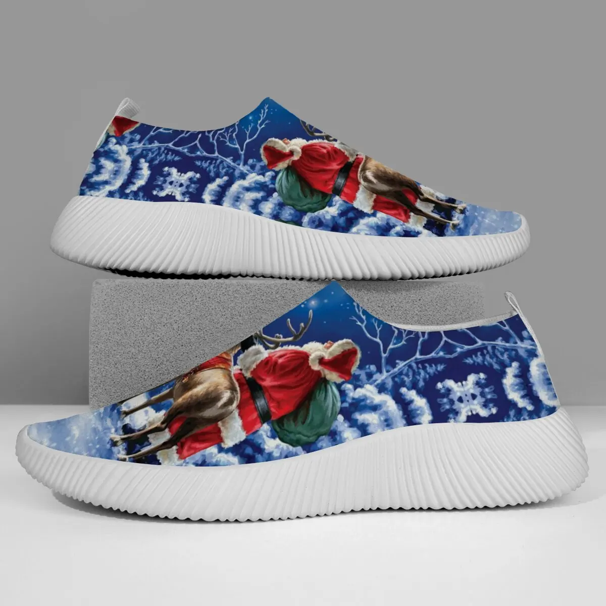

Walking Flat Shoes Christmas Santa Claus Reindeer Print Slip-On Casual Shoes Outdoor Comfortable Loafers Walking Sneaker