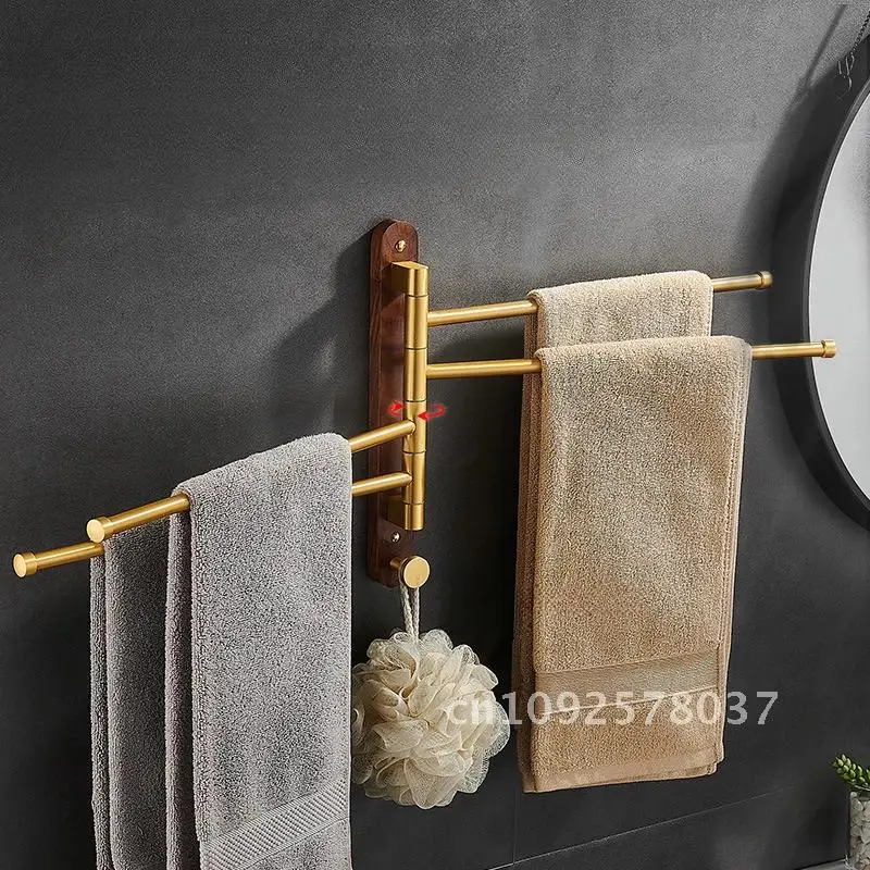 Bathroom Walnut Towel Rack, Rotating Multi-pole Towel Kitchen Space Aluminum Bar, Holder Towel