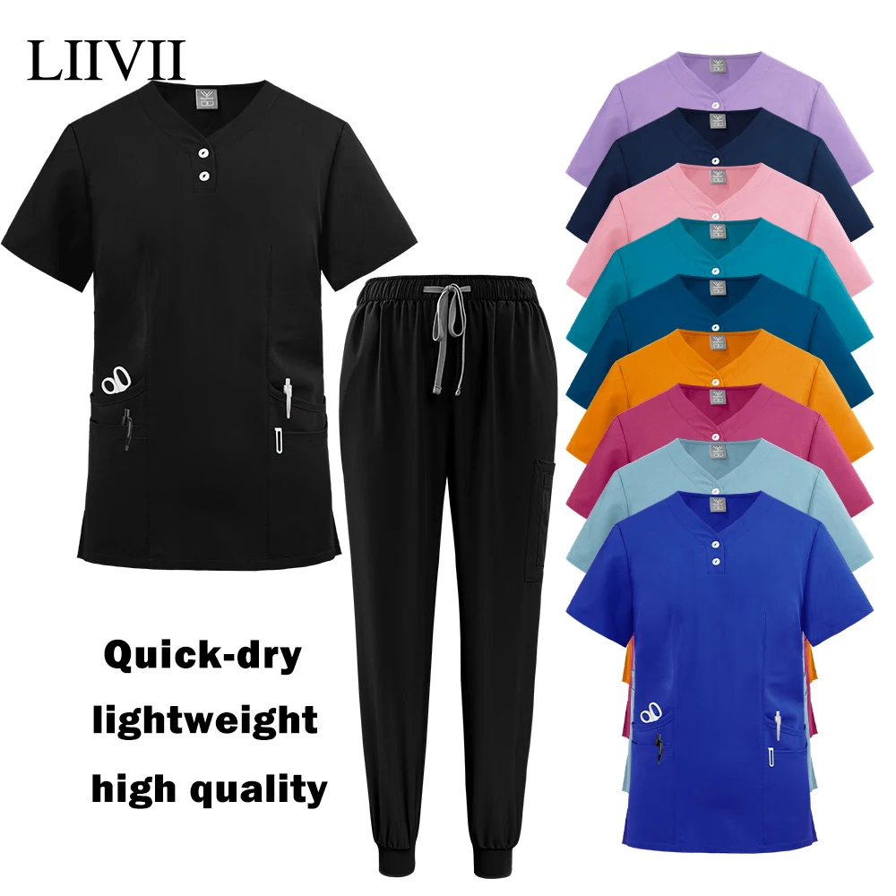 

Медицинская скраб-униформа, комплект эластичной дышащей лабораторной клинической спецодежды, больничная униформа медсестры, костюм для бега с короткими рукавами, оптовая продажа