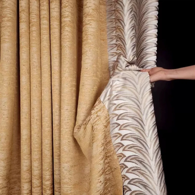 Customized Villa Gold Jacquard Thickened Splicing Curtains for Bedroom Living Room French Window Balcony Valance Partition