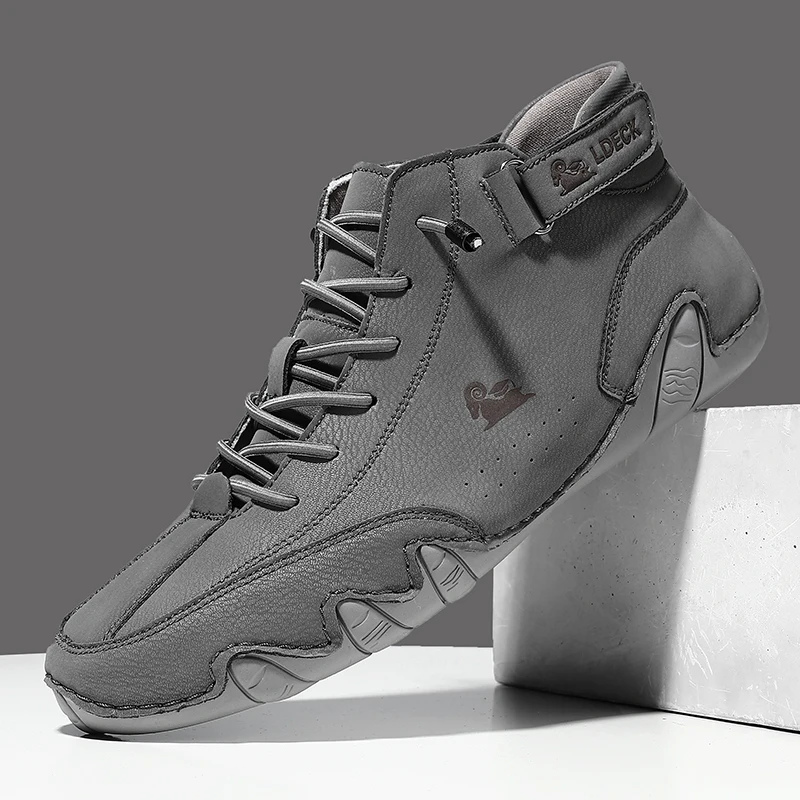 

Leather Ankle Boots for Men 2024 New In High Top Sneakers Luxury Winter Shoes Man Footwear Casual Fur Plush Motorcycle Boots Man