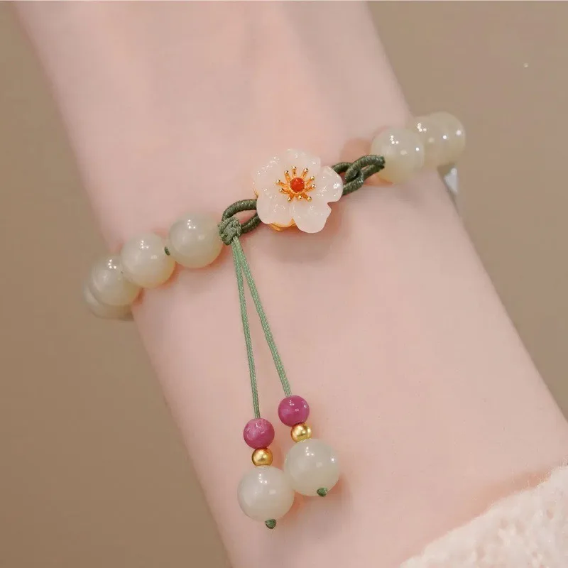 Pulsera de flores de ágata de Jade de Hetian Natural, exquisita piedra preciosa, joyería Real de moda para niñas jóvenes, regalos de vacaciones más vendidos