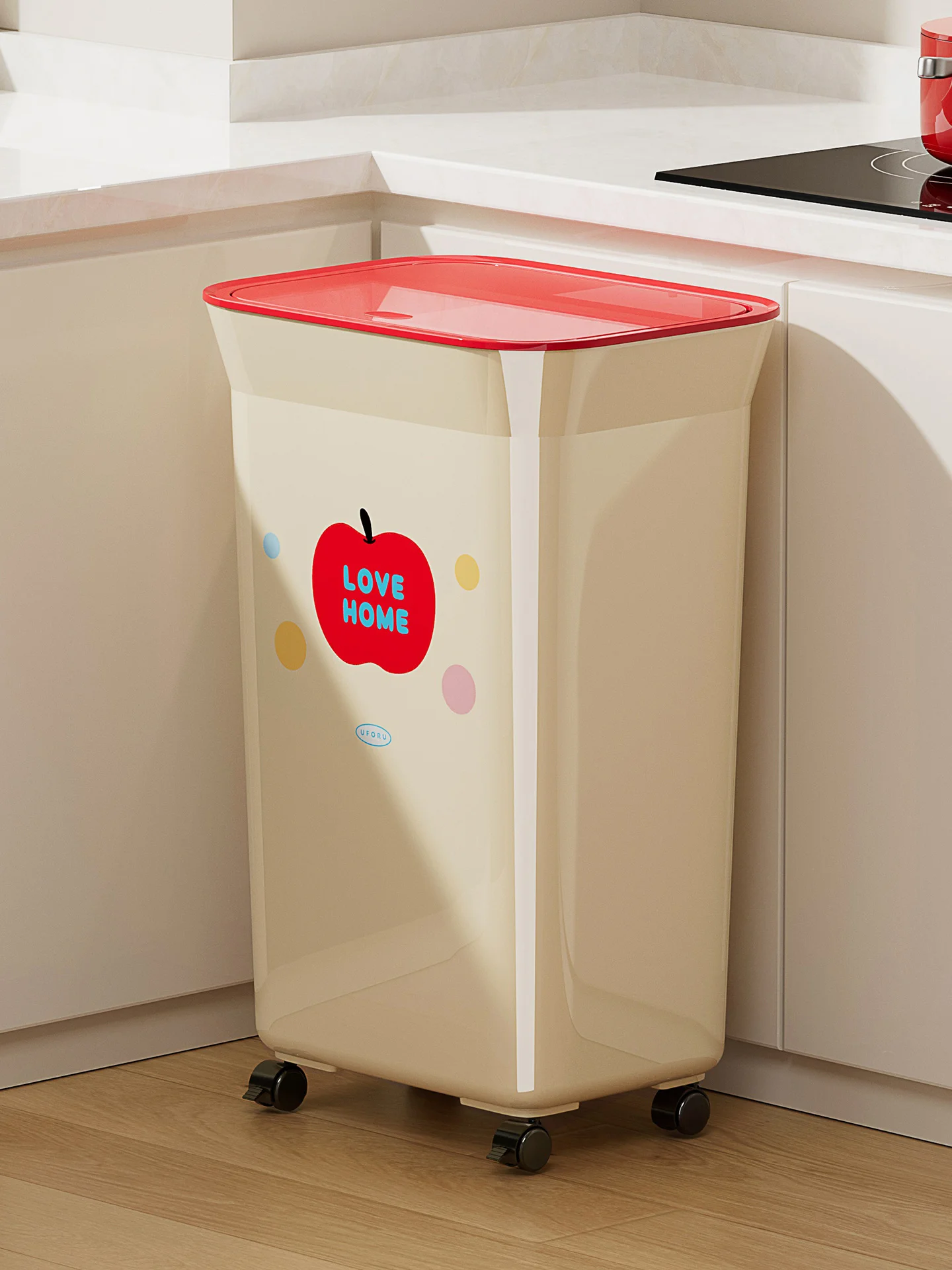 Large Capaci Kitchen Tra Can with Lid And Wheels Mobile No Bent over Home Use New Model High Aesthetic Value Garbage Can