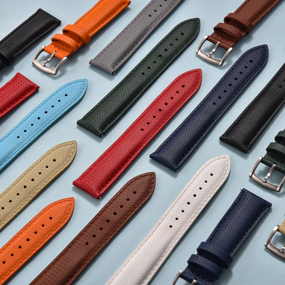 Universal 18/19/20/22mm Quick Release Leather FKM Rubber Watch Band,3-Layer Comfort Design Replacement Strap for Men Women