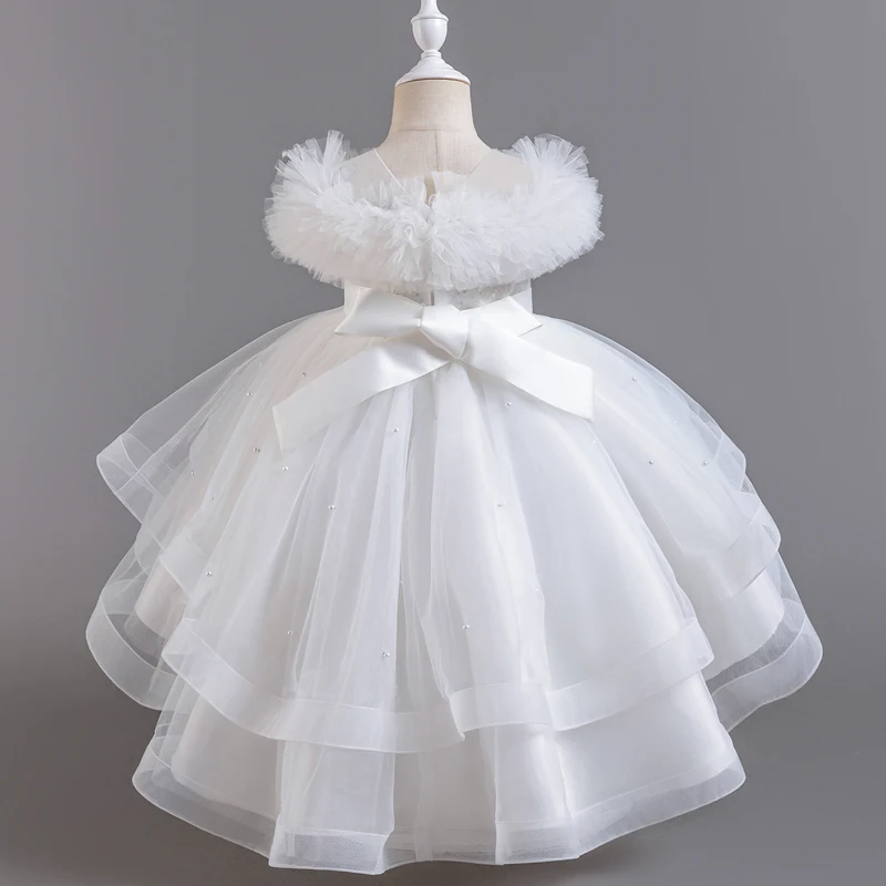 A2401 Children's Boutique Dinner Party Formal Dress Princess White Elegant Glitter Ball Gown Baby Girls Birthday Party Dresses